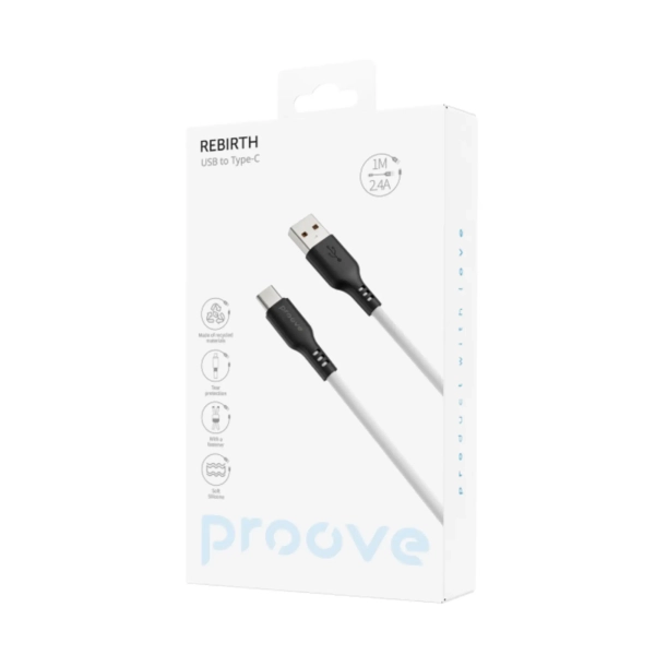 Купить Кабель Proove Rebirth USB - USB-C 2.4A 1m White (CCRE60001202) - фото 2