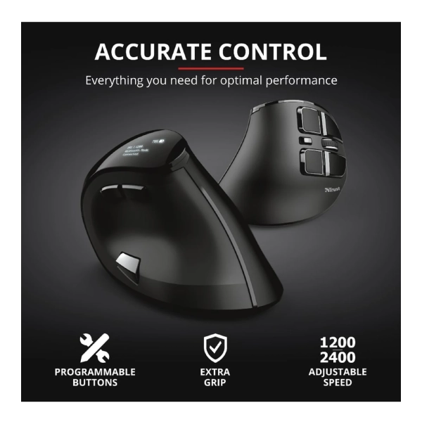 Купить Мышь Trust Voxx Rechargeable Ergonomic Wireless/Bluetooth Black (23731) - фото 11