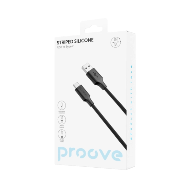 Купить Кабель Proove Striped Silicone USB - USB-C 1m Black (CCSS60001201) - фото 2