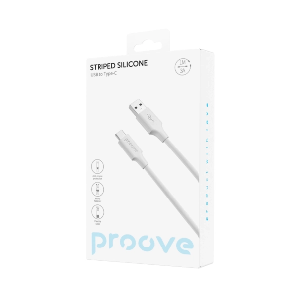 Купити Кабель Proove Striped Silicone USB - USB-C 3A 1m White (CCSS60001202)_ - фото 2