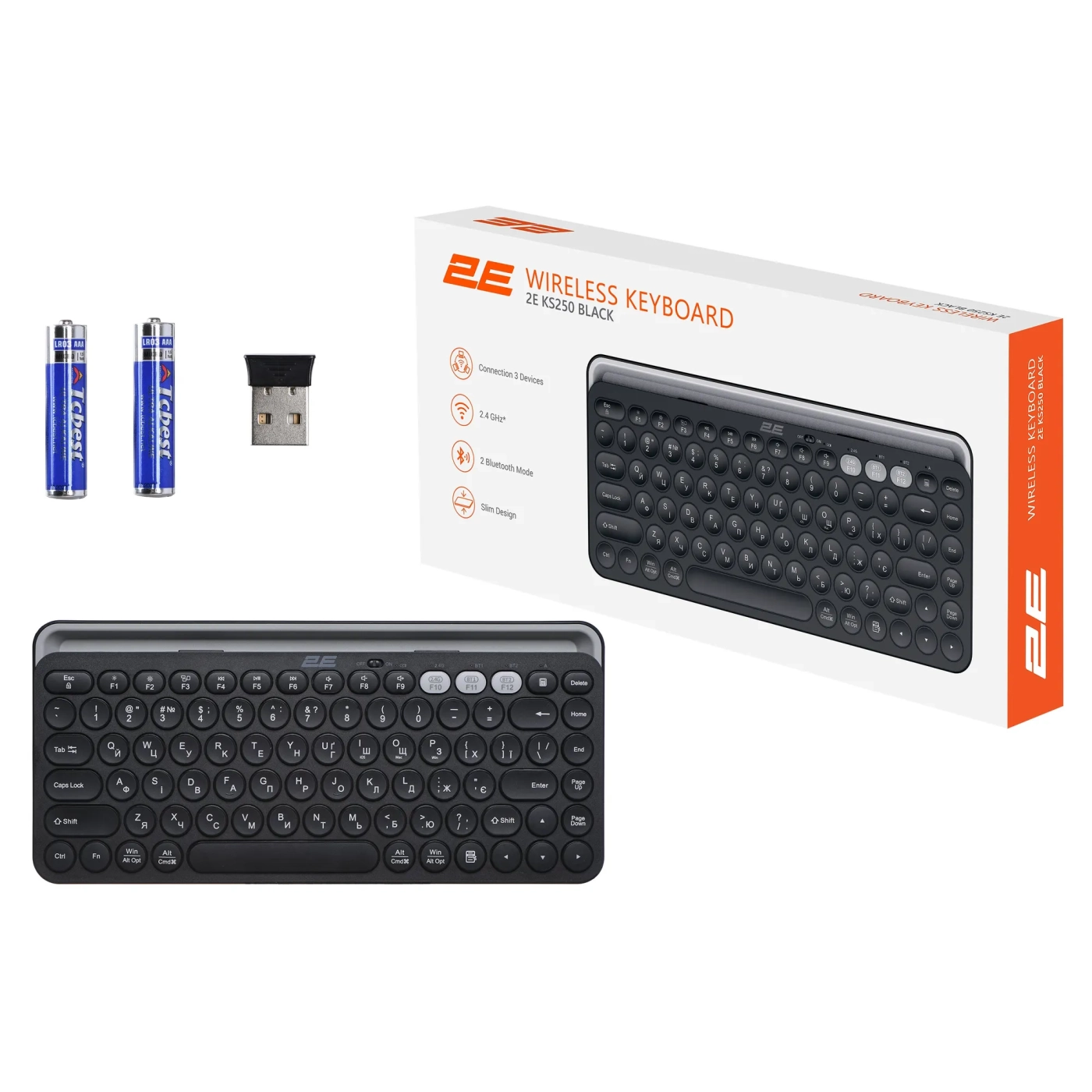Купить Клавиатура 2E KS250 Wireless USB/Bluetooth UA Black (2E-KS250WBK_UA) - фото 9