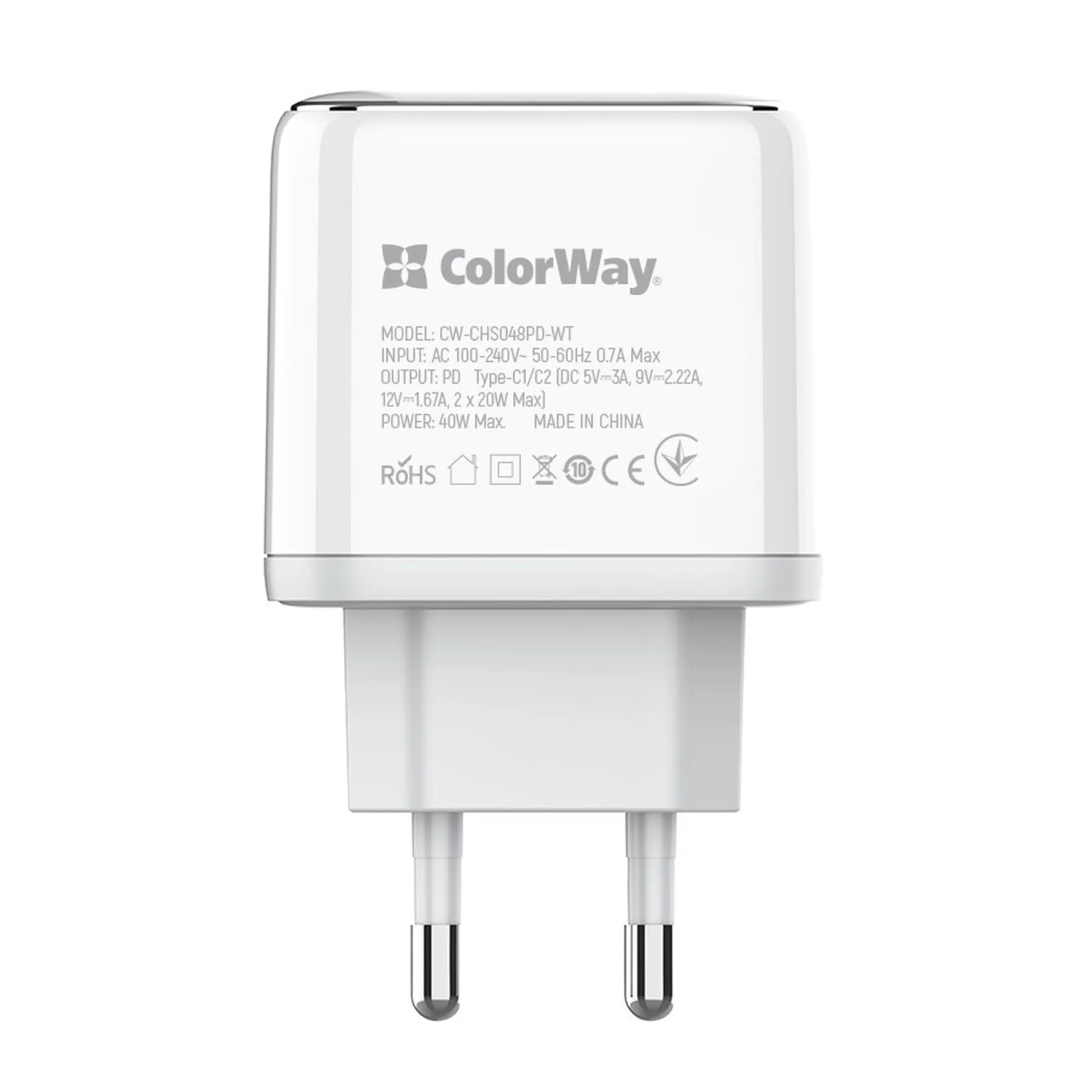 Купить Зарядное устройство ColorWay 2USB-C 40W 3A White (CW-CHS048PD-WT) - фото 5