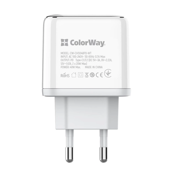 Купить Зарядное устройство ColorWay 2USB-C 40W 3A White (CW-CHS048PD-WT) - фото 5