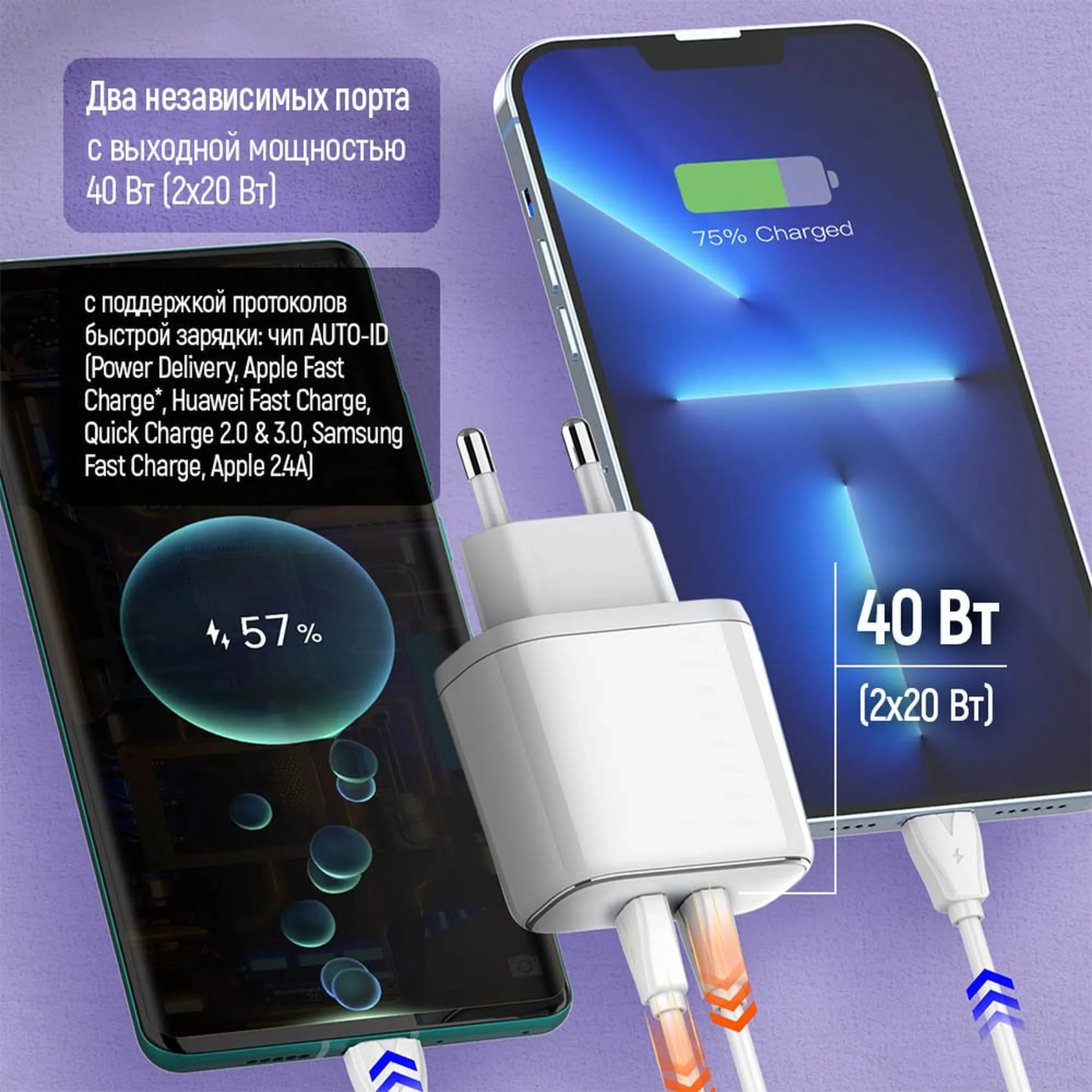 Купить Зарядное устройство ColorWay 2USB-C 40W 3A White (CW-CHS048PD-WT) - фото 7