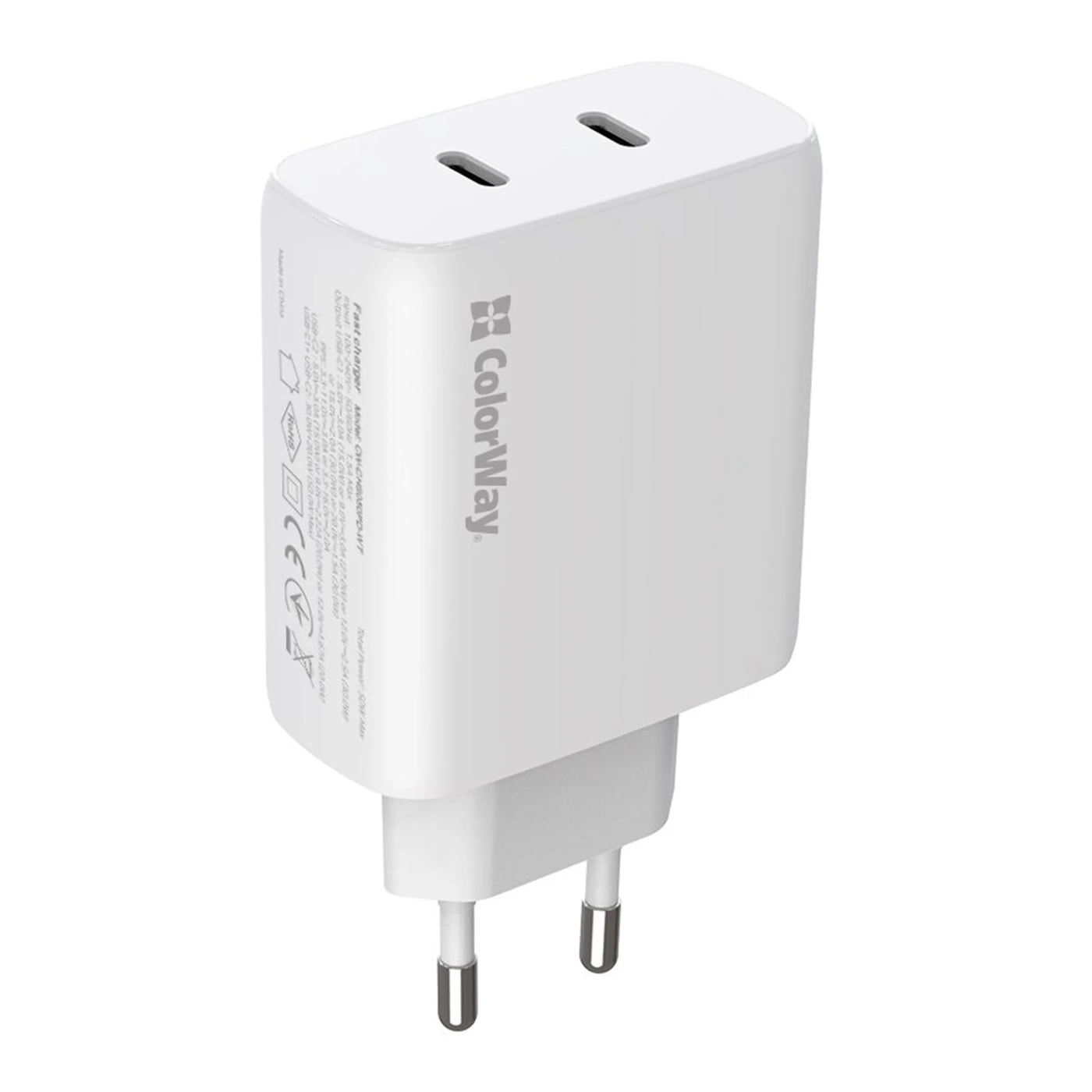 Купить Зарядное устройство ColorWay 2USB-C 50W GaN Mini White (CW-CHS050PD-WT) - фото 5