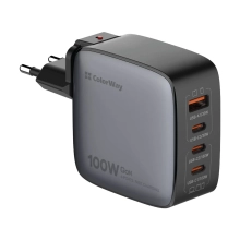 Купить Зарядное устройство ColorWay 3USB-C+USB 100W GaN Black (CW-CHS047PD-BK) - фото 1