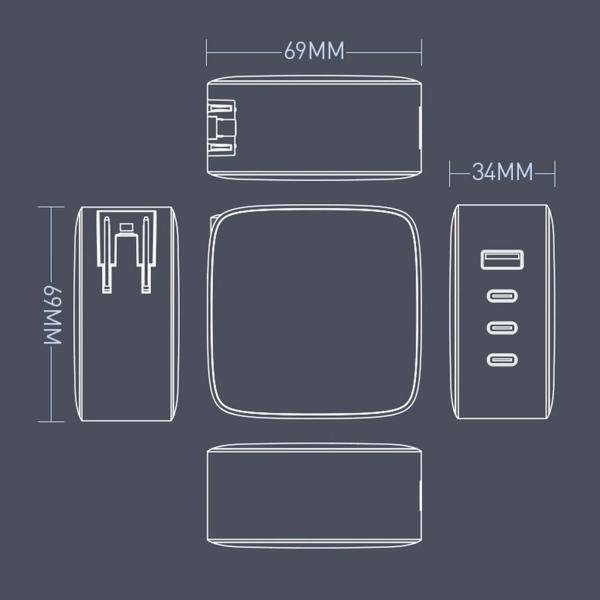 Купить Зарядное устройство ColorWay 3USB-C+USB 100W GaN Black (CW-CHS047PD-BK) - фото 7
