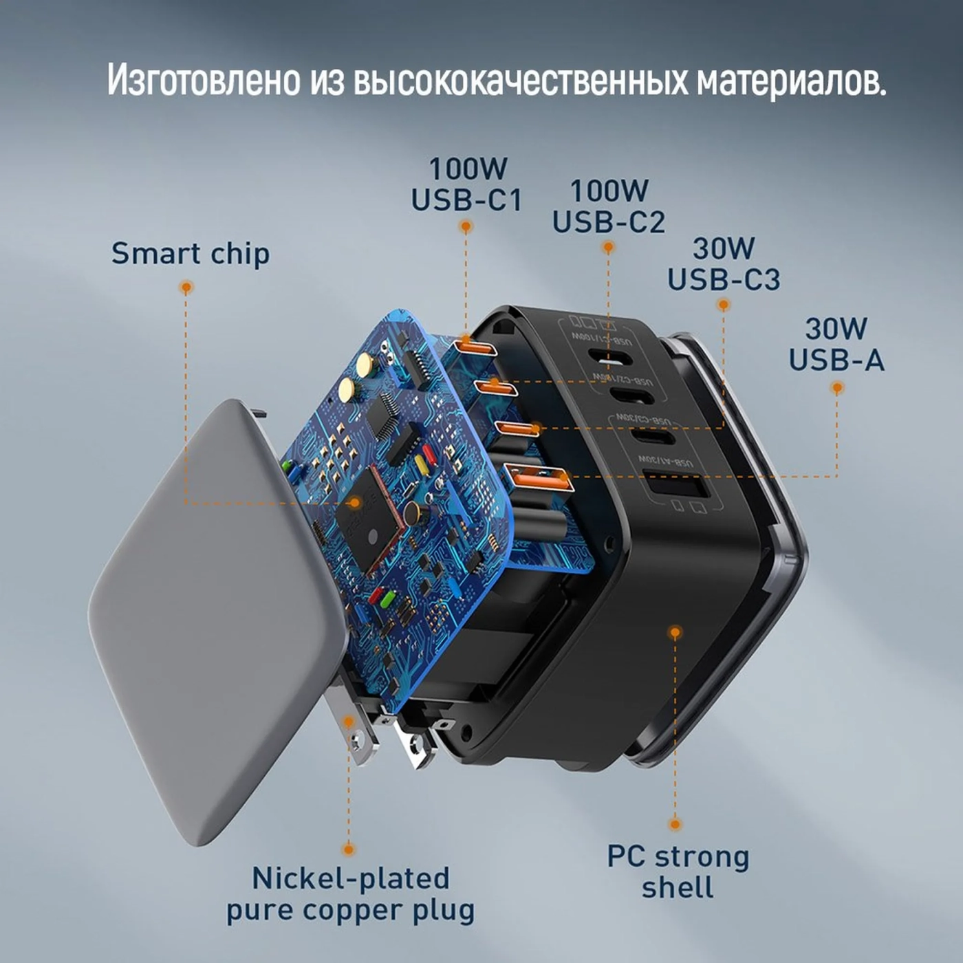 Купить Зарядное устройство ColorWay 3USB-C+USB 100W GaN Black (CW-CHS047PD-BK) - фото 10
