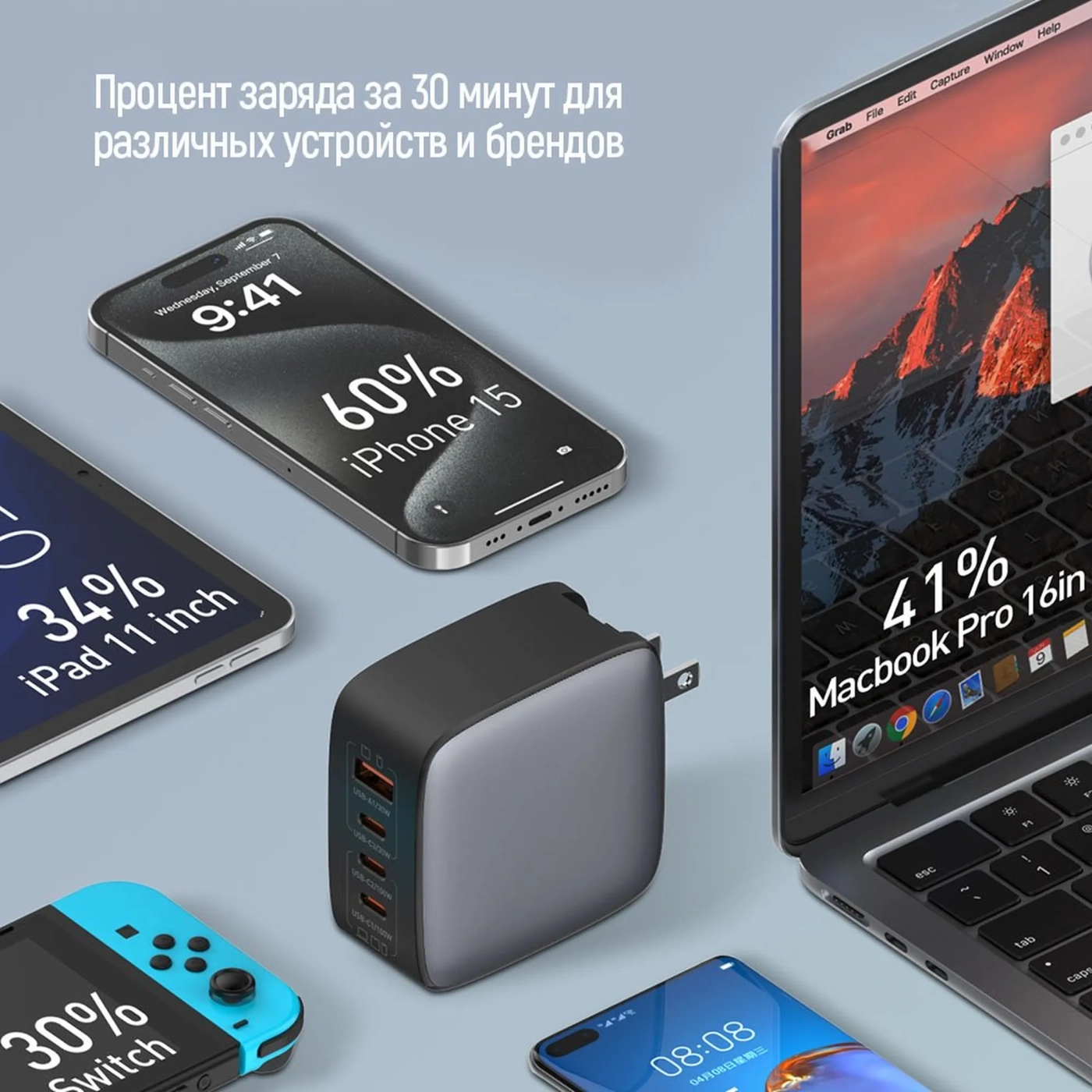 Купить Зарядное устройство ColorWay 3USB-C+USB 100W GaN Black (CW-CHS047PD-BK) - фото 13