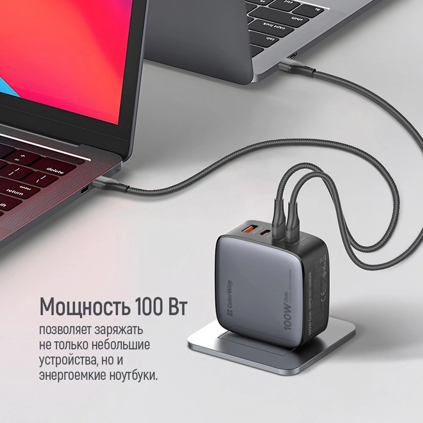 Купить Зарядное устройство ColorWay 3USB-C+USB 100W GaN Black (CW-CHS047PD-BK) - фото 14