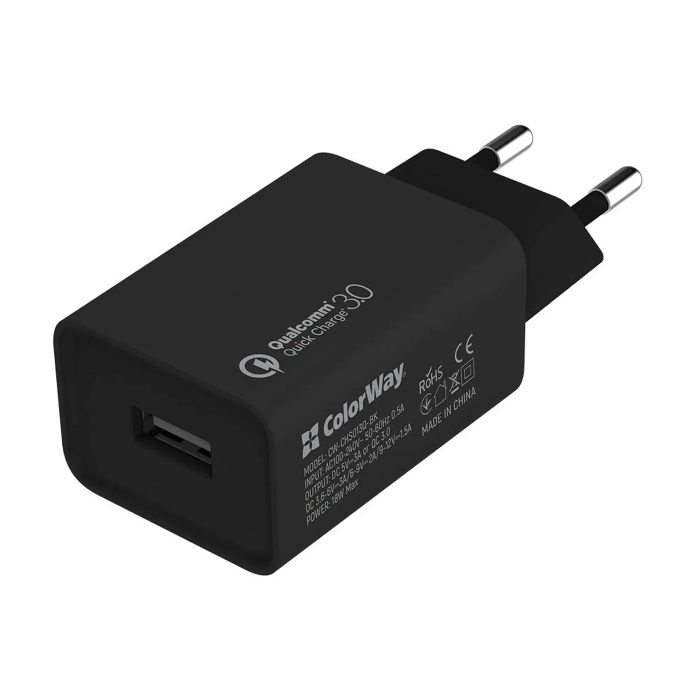Купити Зарядний пристрій ColorWay USB 18W 3A Black (CW-CHS013Q-BK) - фото 1