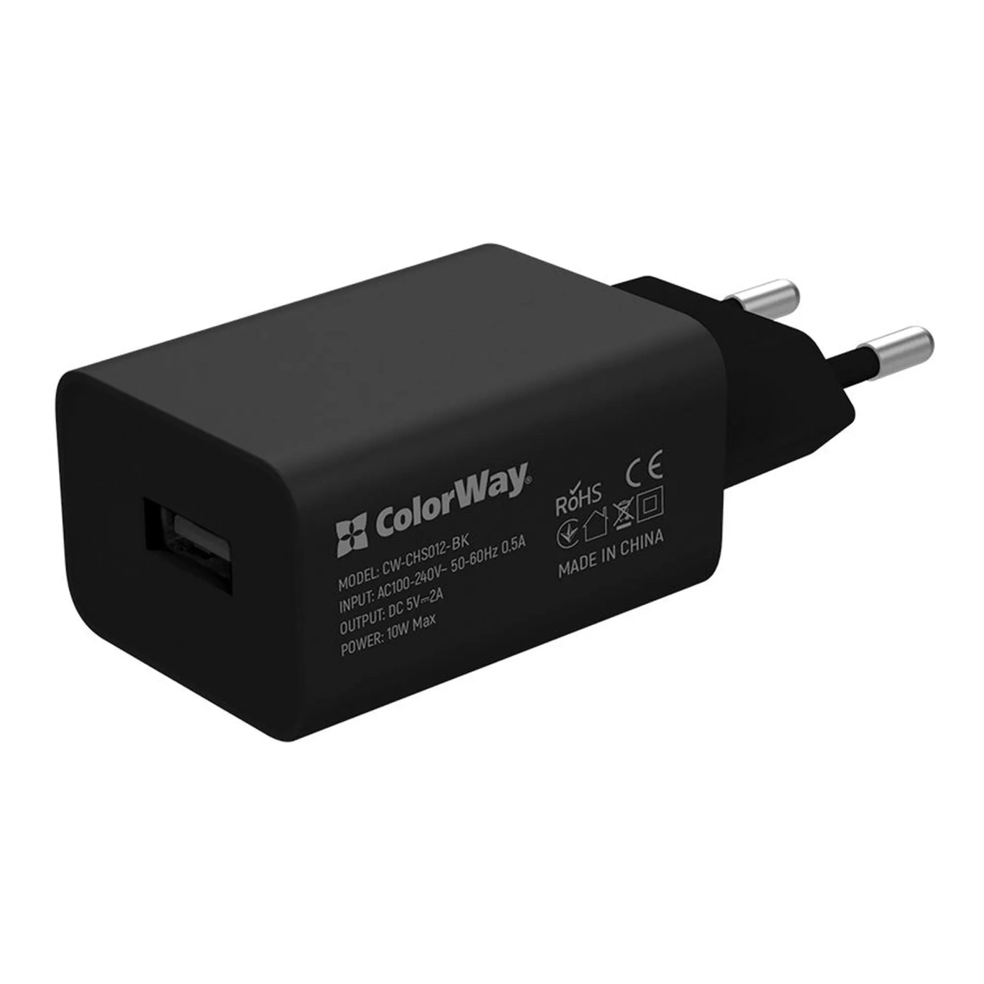 Купить Зарядное устройство ColorWay USB 10W 2A Black + кабель USB-C (CW-CHS012CC-BK) - фото 1