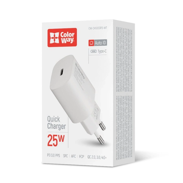 Купить Зарядное устройство ColorWay USB-C 25W 3A White (CW-CHS033PD-WT) - фото 4