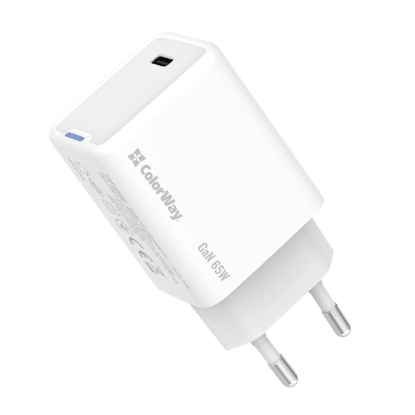 Купить Зарядное устройство ColorWay USB-C 65W GaN Mini White (CW-CHS049PD-WT) - фото 2
