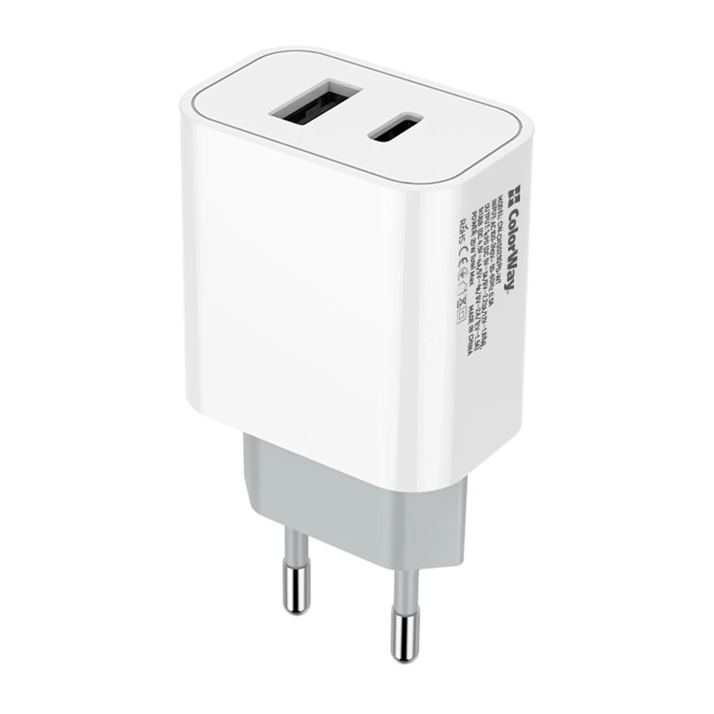 Купить Зарядное устройство ColorWay USB-C+USB 20W 3A V2 White (CW-CHS025QPD-WT) - фото 2