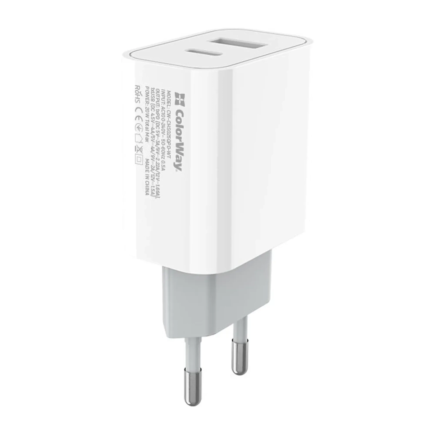 Купить Зарядное устройство ColorWay USB-C+USB 20W 3A V2 White (CW-CHS025QPD-WT) - фото 4