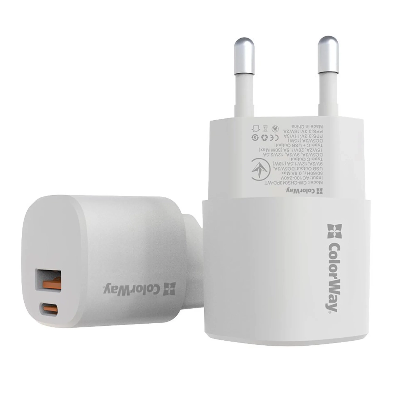 Купить Зарядное устройство ColorWay USB-C+USB 33W 3A GaN3 White (CW-CHS043PD-WT) - фото 1
