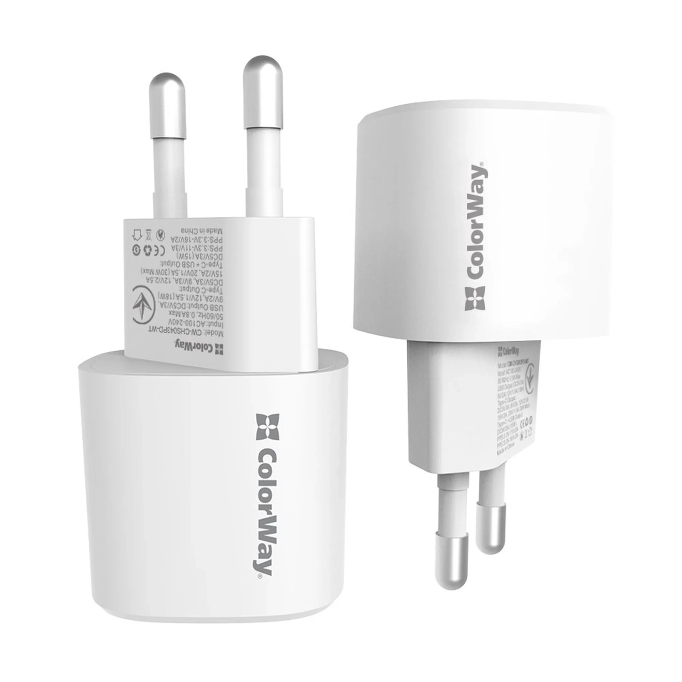 Купить Зарядное устройство ColorWay USB-C+USB 33W 3A GaN3 White (CW-CHS043PD-WT) - фото 2