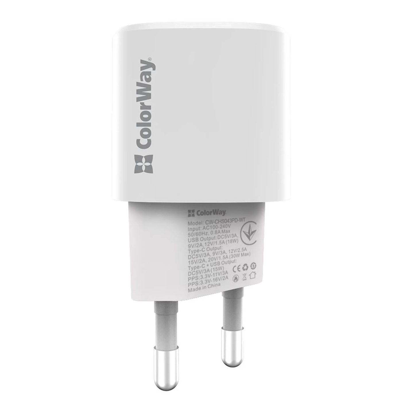 Купить Зарядное устройство ColorWay USB-C+USB 33W 3A GaN3 White (CW-CHS043PD-WT) - фото 3