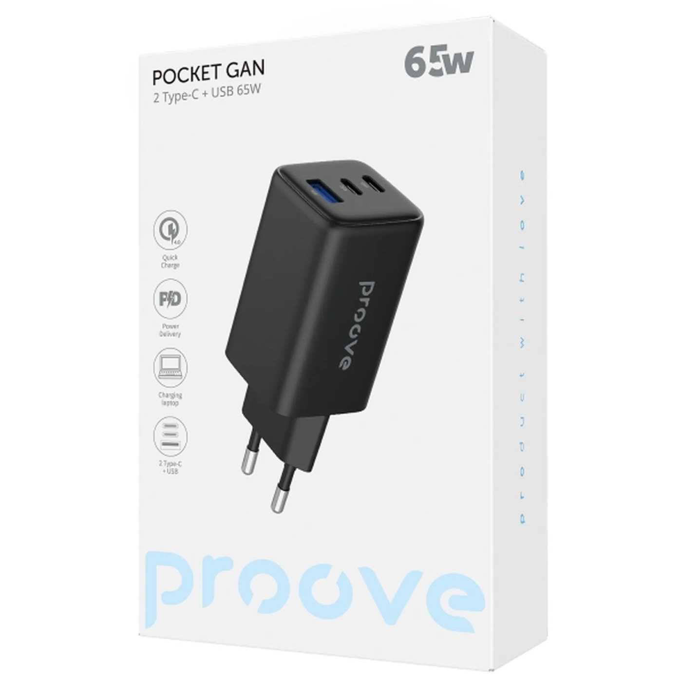 Купить Зарядное устройство Proove Pocket GaN 65W 2xUSB-C+USB Black (WCPG65121201)_ - фото 2