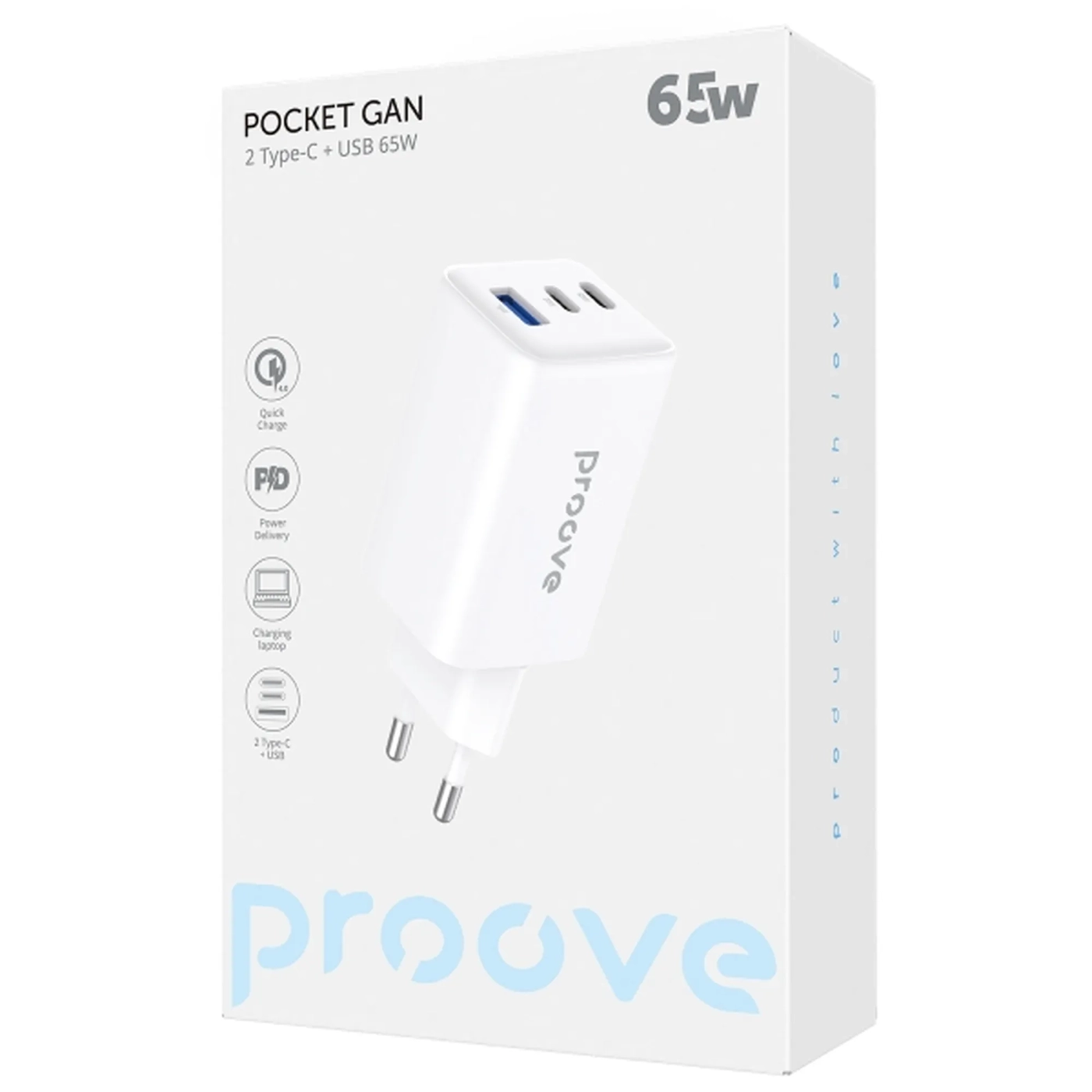 Купить Зарядное устройство Proove Pocket GaN 65W 2xUSB-C+USB White (WCPG65121202)_ - фото 2
