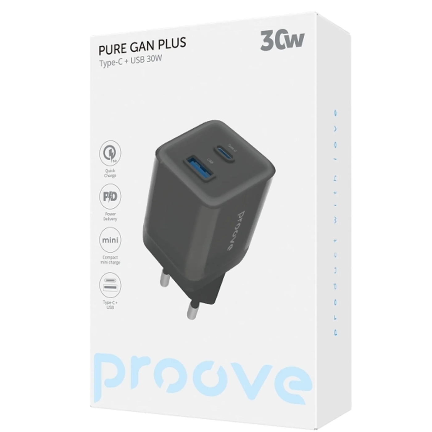 Купить Зарядное устройство Proove Pure GaN Plus 30W USB-C+USB Black (WCPU30111201)_ - фото 2