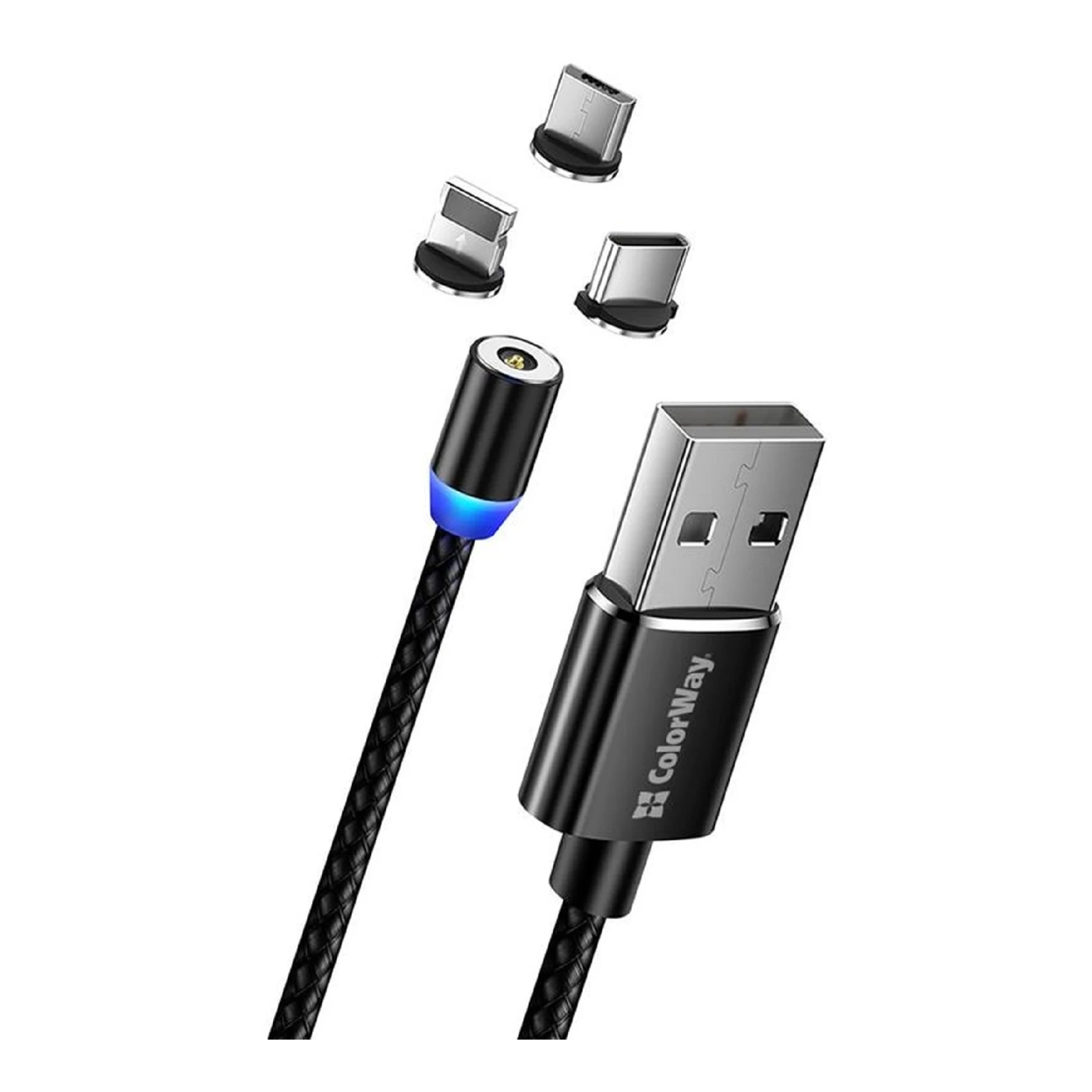 Купить Кабель ColorWay 3в1 USB - Lightning+MicroUSB+USB-C Magnetic 2.4A 1m Black (CW-CBUU020-BK) - фото 2