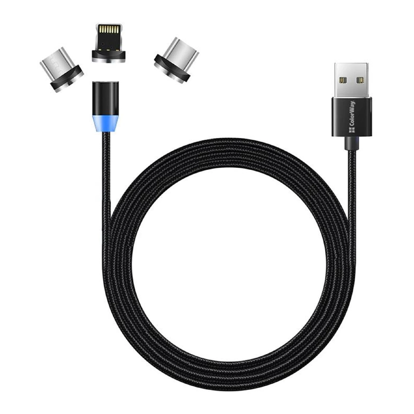 Купить Кабель ColorWay 3в1 USB - Lightning+MicroUSB+USB-C Magnetic 2.4A 1m Black (CW-CBUU020-BK) - фото 5