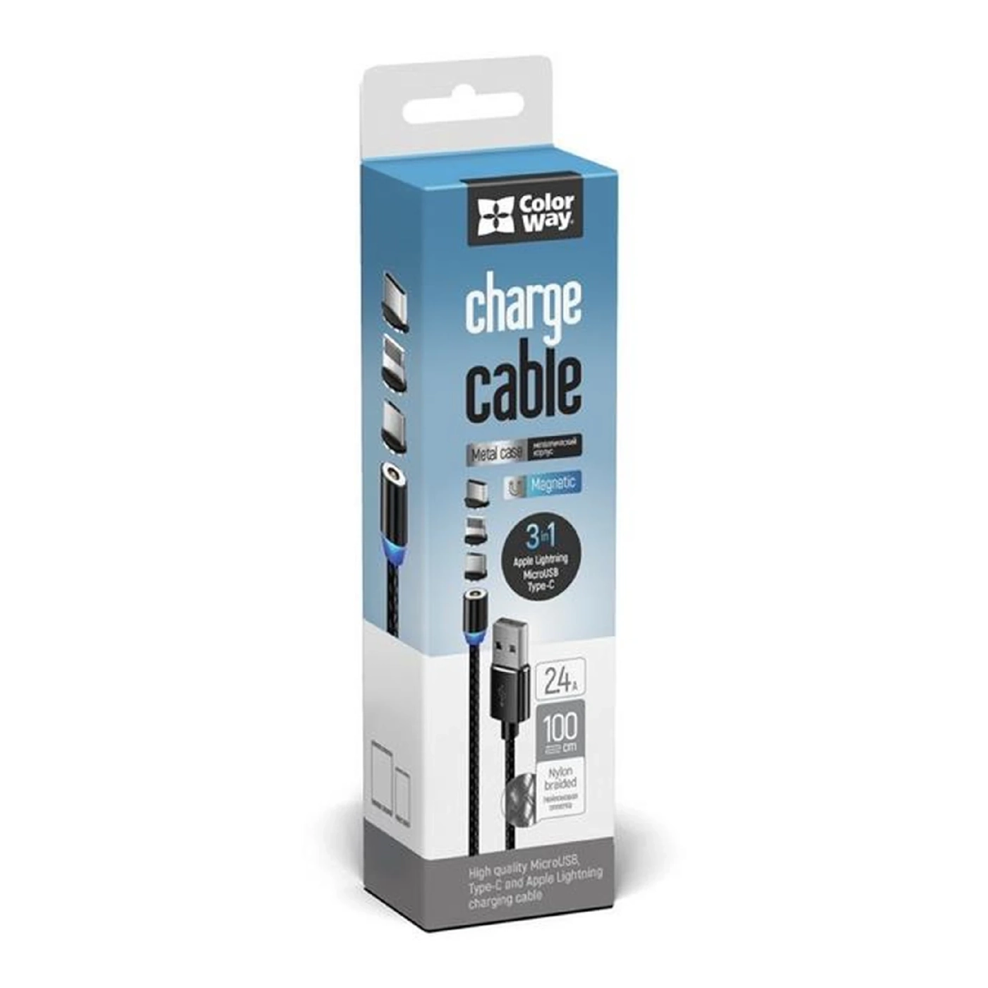Купить Кабель ColorWay 3в1 USB - Lightning+MicroUSB+USB-C Magnetic 2.4A 1m Black (CW-CBUU020-BK) - фото 10