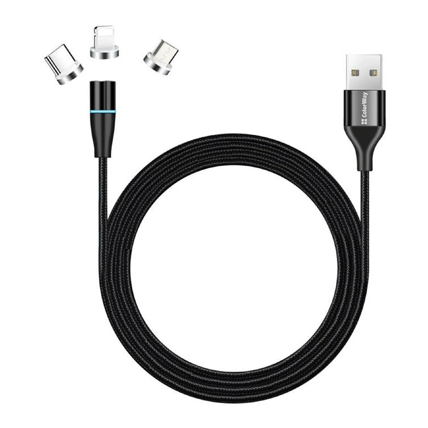 Купить Кабель ColorWay 3в1 USB - Lightning+MicroUSB+USB-C Magnetic 2.4А 1m Black (CW-CBUU038-BK) - фото 1