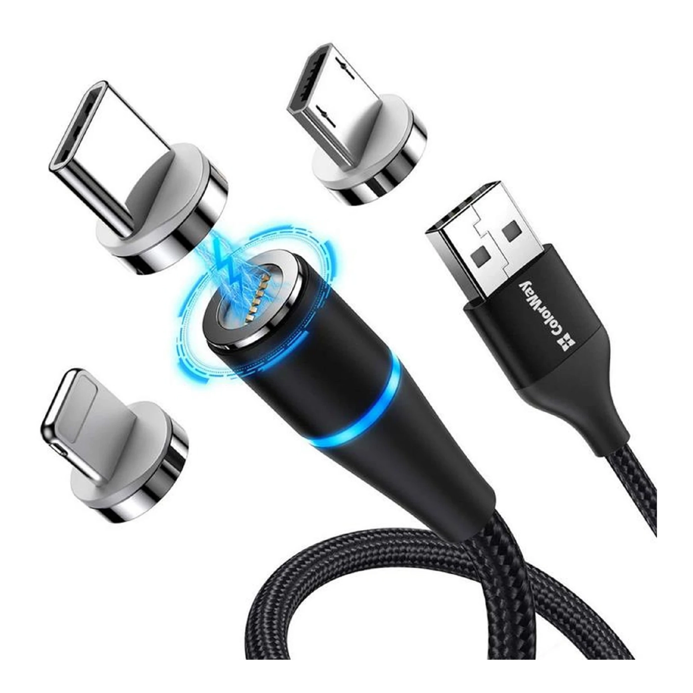Купить Кабель ColorWay 3в1 USB - Lightning+MicroUSB+USB-C Magnetic 2.4А 1m Black (CW-CBUU038-BK) - фото 2
