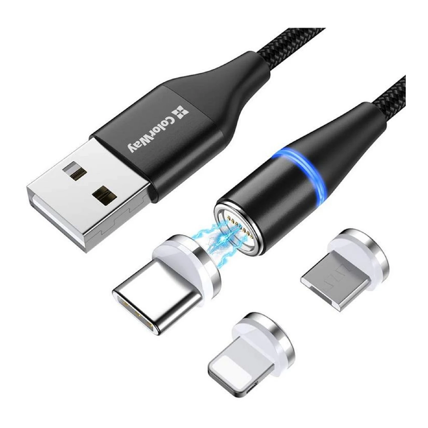 Купить Кабель ColorWay 3в1 USB - Lightning+MicroUSB+USB-C Magnetic 2.4А 1m Black (CW-CBUU038-BK) - фото 3