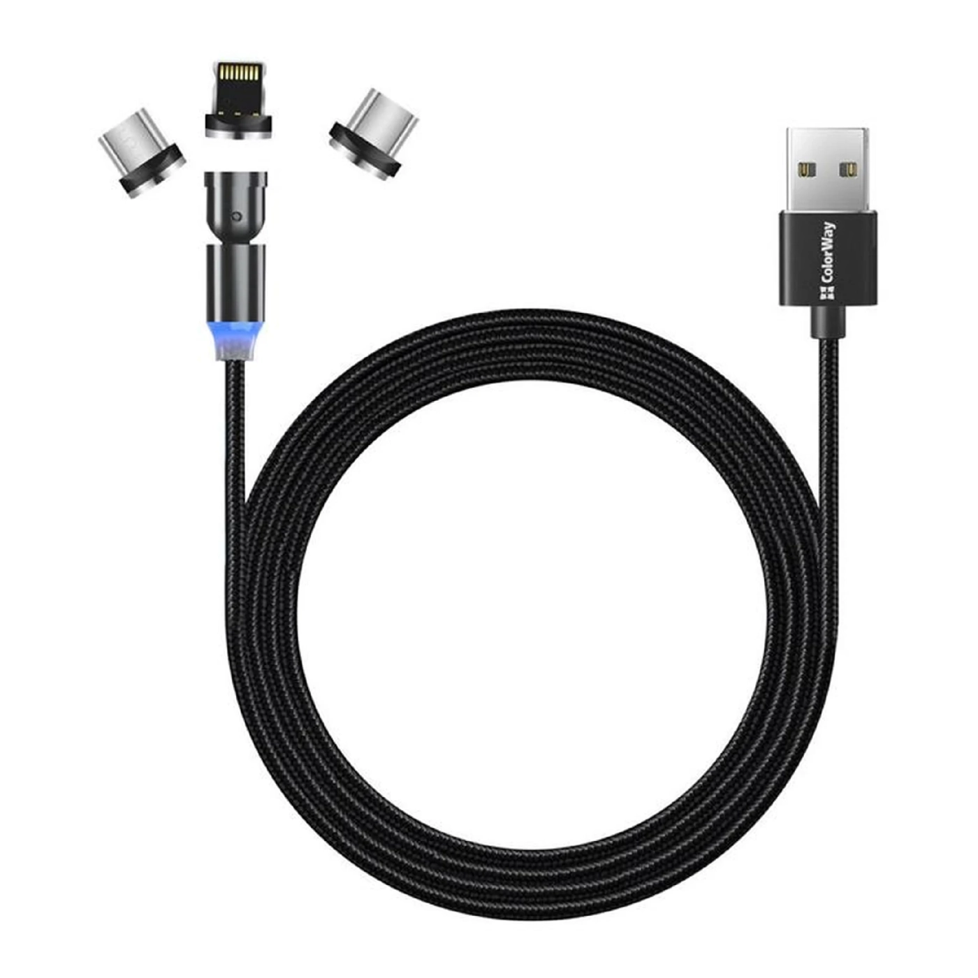 Купить Кабель ColorWay 3в1 USB - Lightning+MicroUSB+USB-C Magnetic Rotation 540° 2.4A 1m Black (CW-CBUU037-BK) - фото 3