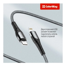 Купить Кабель ColorWay USB-C - Lightning 30W 3А 1m Grey (CW-CBPDCL033-GR) - фото 2