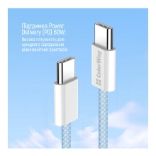 Купить Кабель ColorWay USB-C - USB-C 60W 3А 1m Blue (CW-CBPDCC061-BL) - фото 7