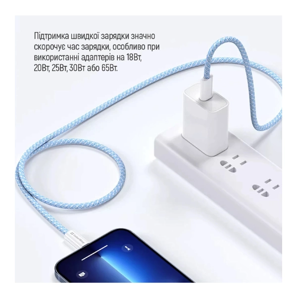 Купить Кабель ColorWay USB-C - USB-C 60W 3А 1m Blue (CW-CBPDCC061-BL) - фото 9