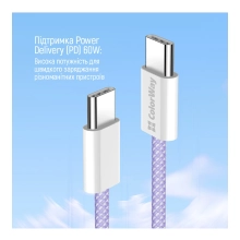 Купить Кабель ColorWay USB-C - USB-C 60W 3А 1m Purple (CW-CBPDCC061-PU) - фото 4