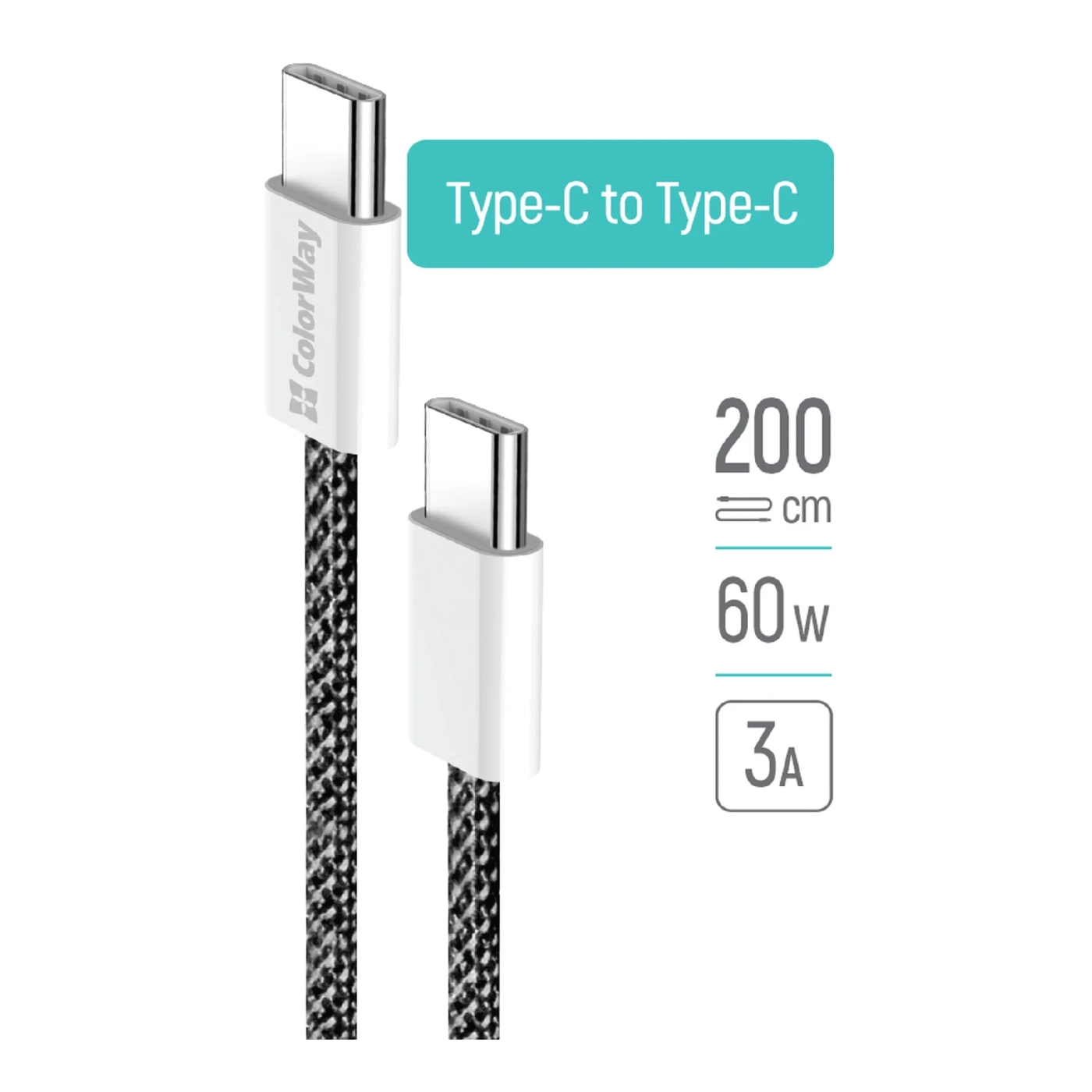 Купить Кабель ColorWay USB-C - USB-C 60W 3А 2m Black (CW-CBPDCC068-BK) - фото 11