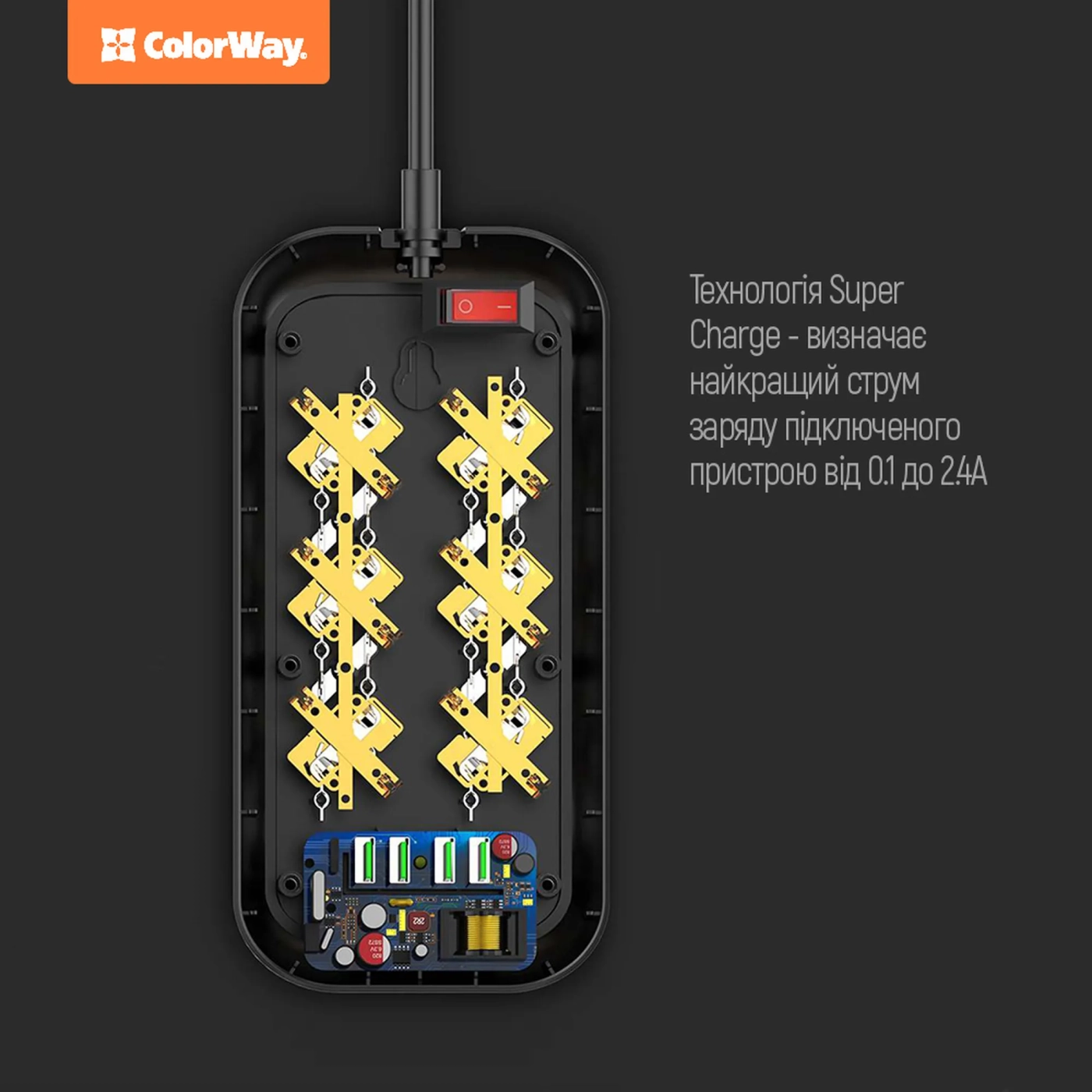 Купить Сетевой фильтр ColorWay CW-CHE64B 2 м, 6 розеток/4 USB - фото 5