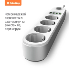 Купить Сетевой фильтр ColorWay CW-CHE44W 2 м, 4 розетки/4 USB - фото 6