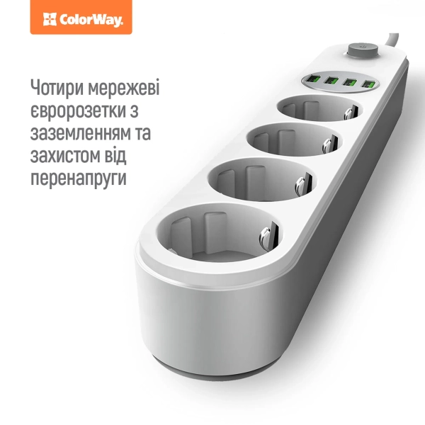 Купить Сетевой фильтр ColorWay CW-CHE44W 2 м, 4 розетки/4 USB - фото 6