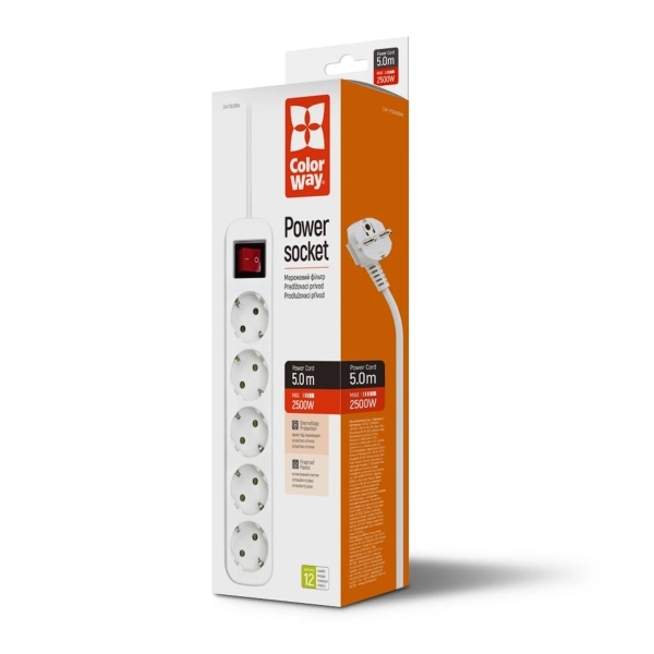 Купить Сетевой фильтр ColorWay CW-PSEA55W 5 м, 5 розеток - фото 8