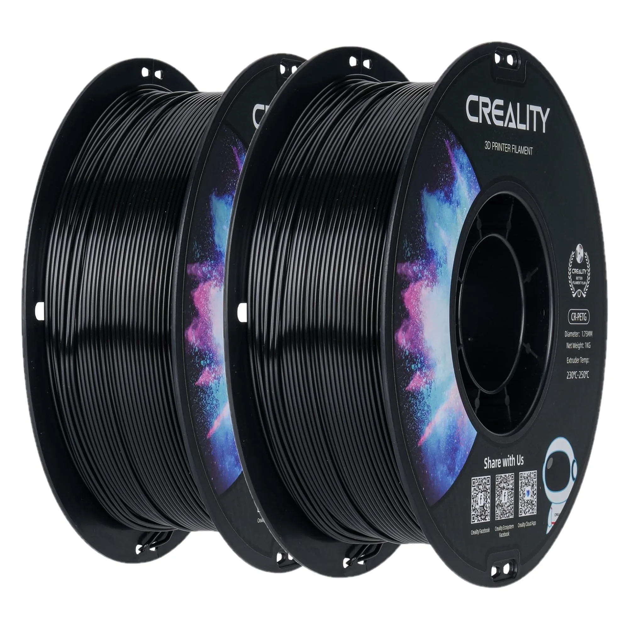Купить PETG Filament (пластик) для 3D принтера CREALITY 2x1кг, 1.75мм, черный (3301030081) - фото 1