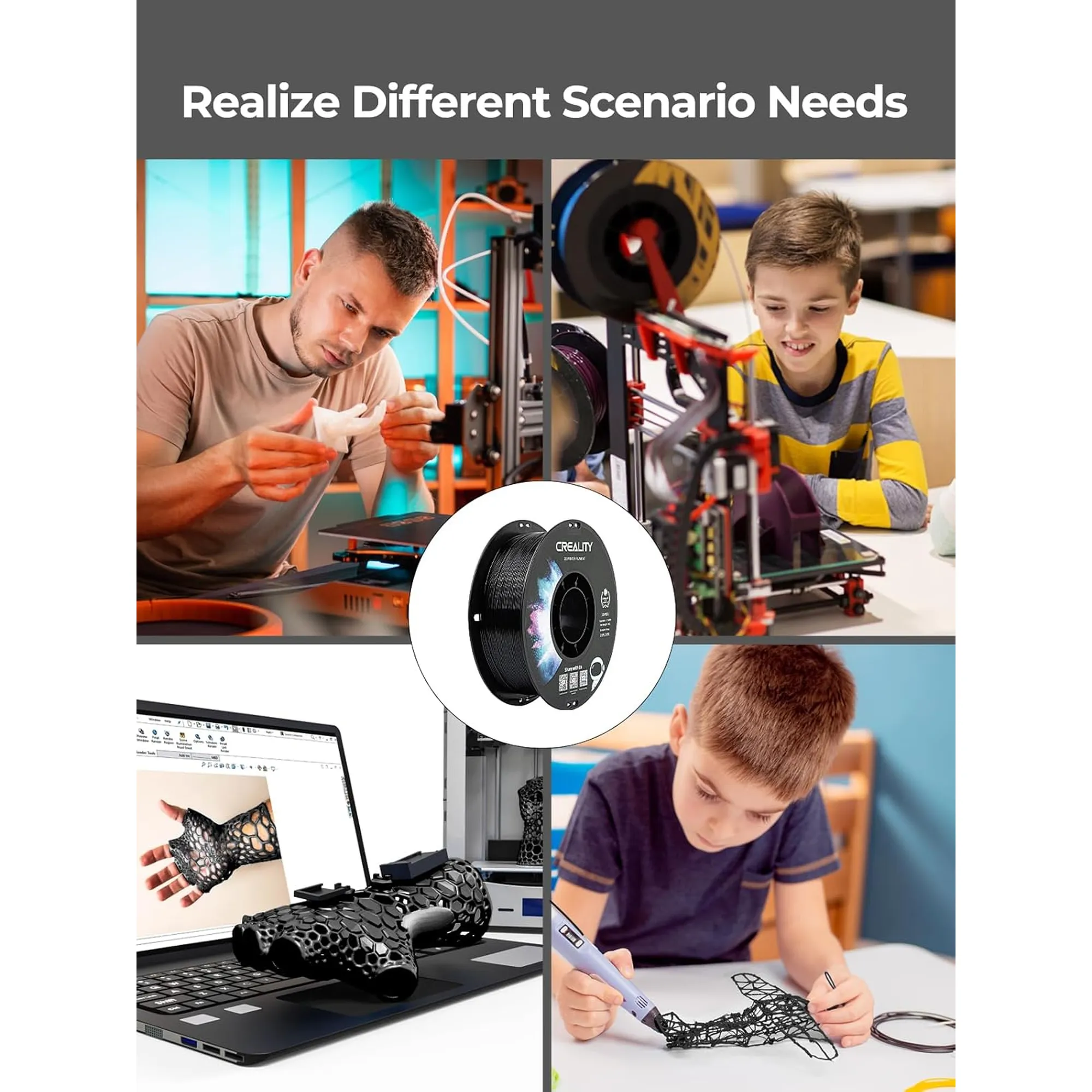 Купить PETG Filament (пластик) для 3D принтера CREALITY 2x1кг, 1.75мм, черный (3301030081) - фото 7