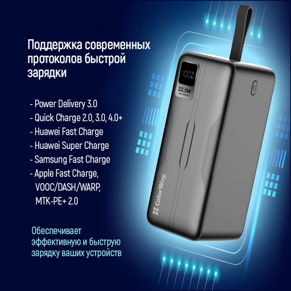 Купить Павербанк УМБ ColorWay 50000mAh 22.5W (CW-PB500LPC5BK-PDD) - фото 8