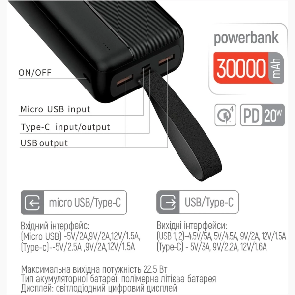 Купить Павербанк УМБ ColorWay 30000mAh 22.5W (CW-PB300LPC2BK-PD) - фото 10
