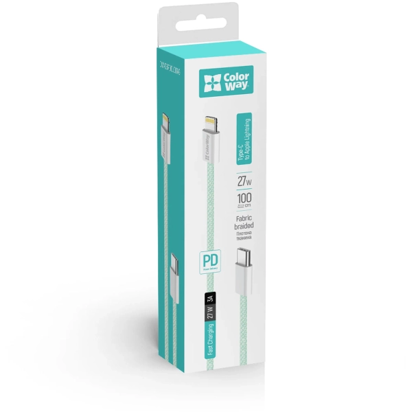 Купити Кабель ColorWay USB-C - Lightning 27W 3A 1m Green (CW-CBPDCL061-G) - фото 8