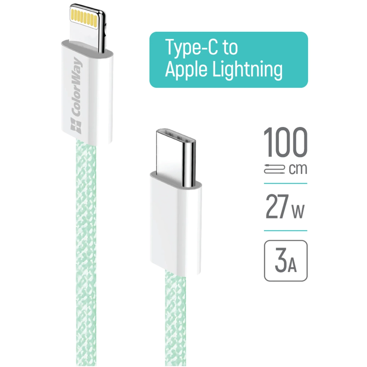 Купити Кабель ColorWay USB-C - Lightning 27W 3A 1m Green (CW-CBPDCL061-G) - фото 9