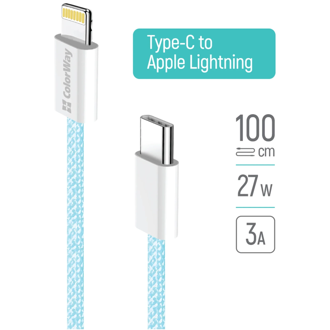 Купити Кабель ColorWay USB-C - Lightning 27W 3A 1m Blue (CW-CBPDCL061-BL) - фото 9