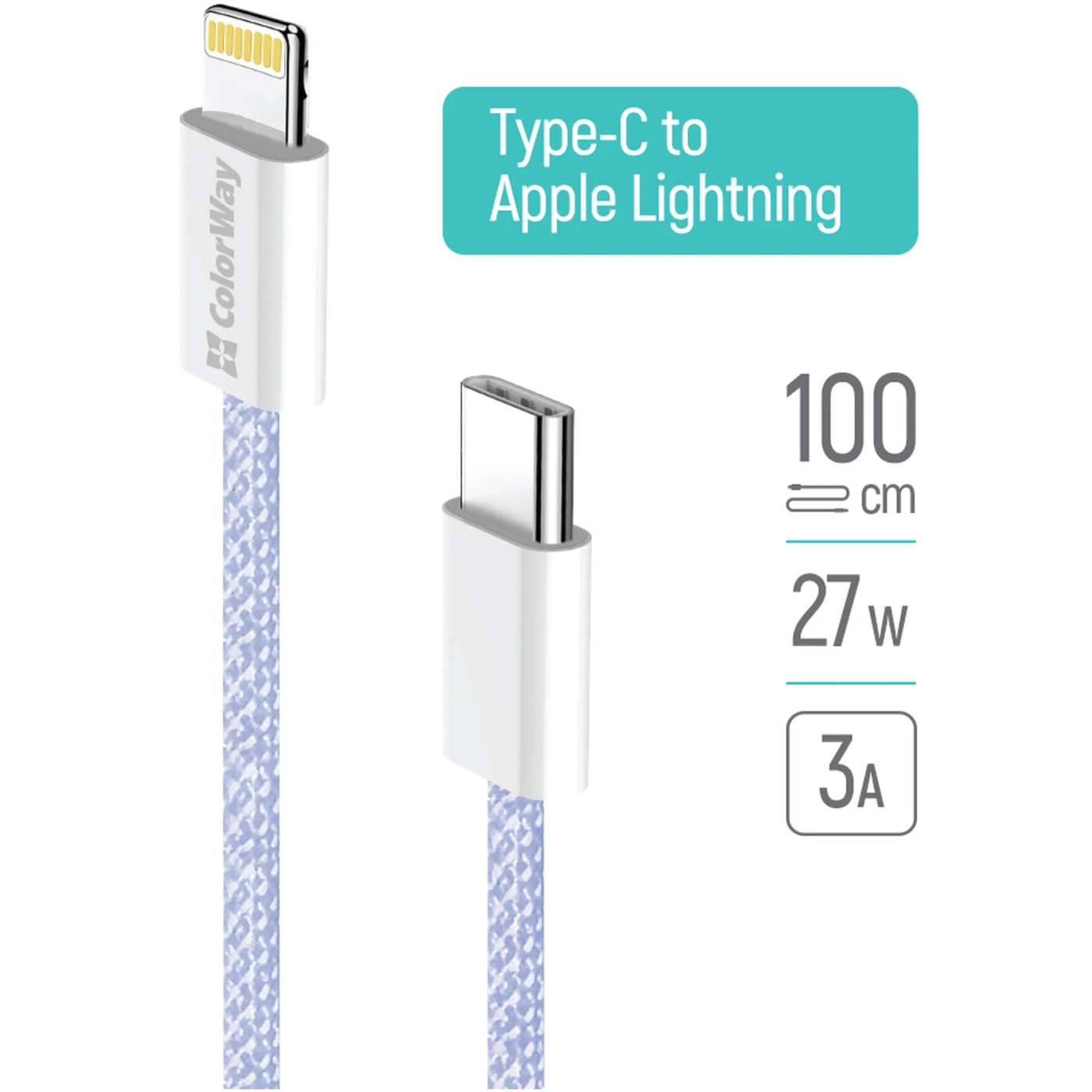 Купить Кабель ColorWay USB-C - Lightning 27W 3A 1m Purple (CW-CBPDCL061-PU) - фото 9